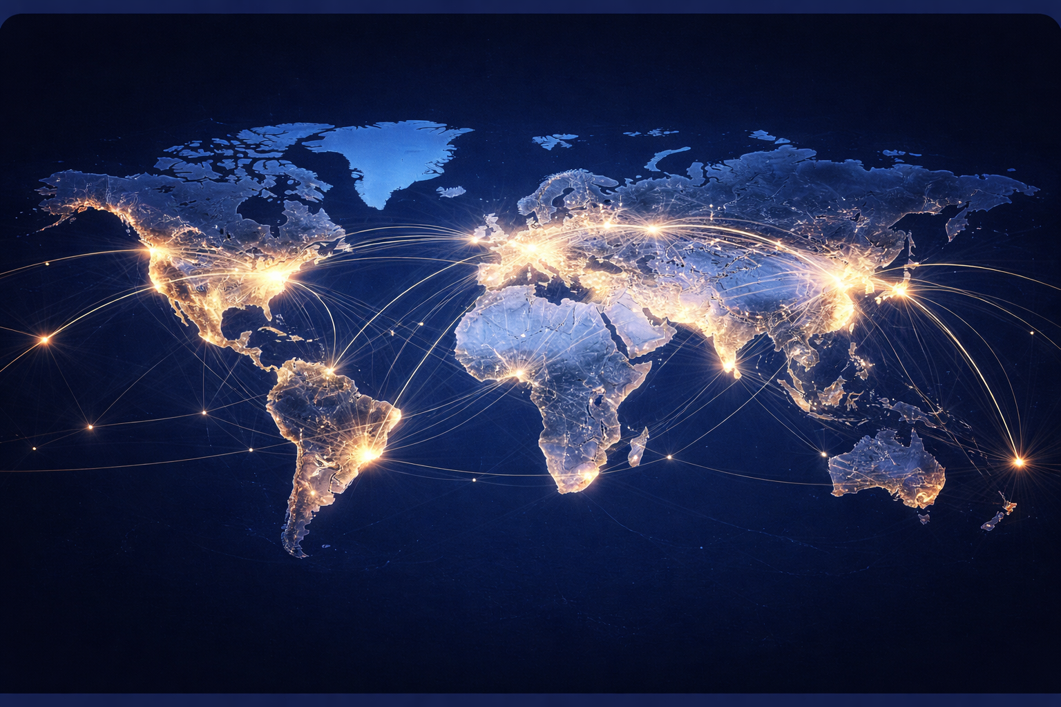 Stylized world map suggesting international shipping routes and trade connections.